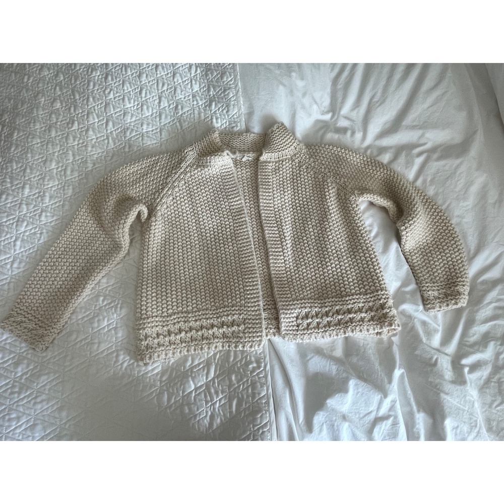 Mystree Cardigan Chunky Knit Open Front Cream Cottagecore Sweater Boho Small